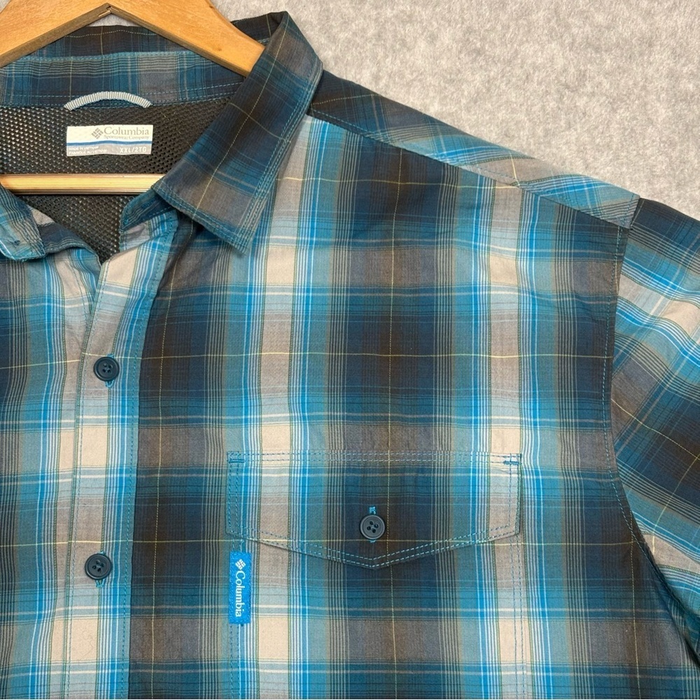 Columbia Plaid Long Sleeve Button Up Shirt-Blue/Gray-Men Size XXL